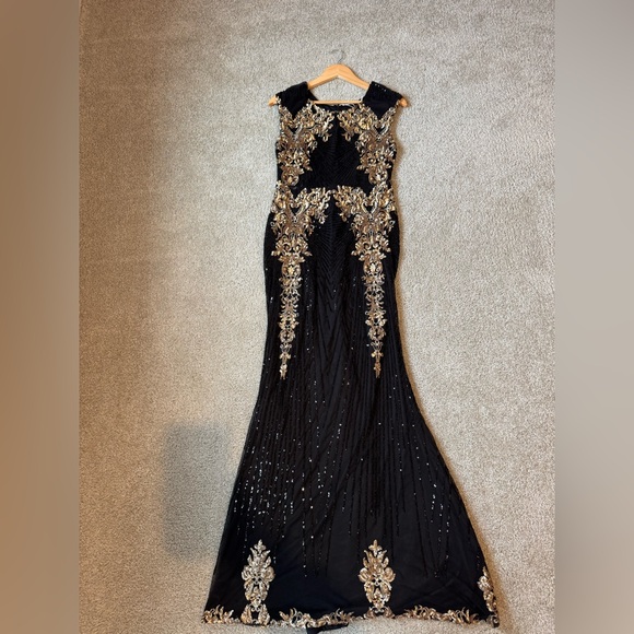 New Baltic Born Black Evening Gown with Gold Embellishment - Picture 2 of 3